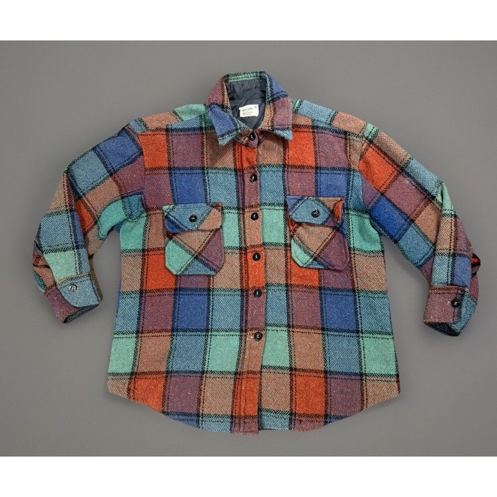 Vintage 60s Miss Holly Wool Plaid Button Up Shirt Women’s Size Med